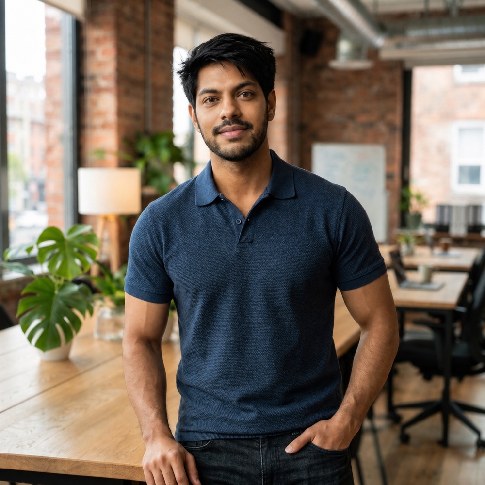 Agastya Kommanamanchi in a modern office